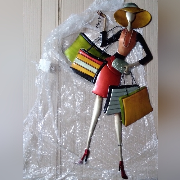 Other - Stylish Multicolor Shopping Girl Metal Wall Art